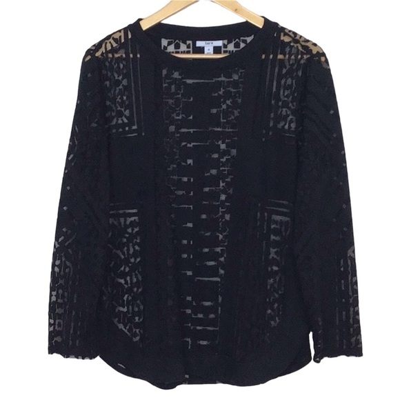 Bar 111 Black Semi Sheer Burnout Long Sleeve Top Size XL - Picture 2 of 6